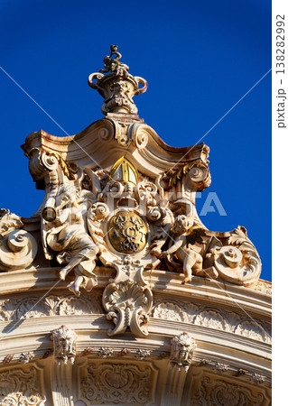 Neo Baroque colonnade in historic spa Marianske Lazne, Czechia, Cheb district, Karlovy Vary region, architectural details, sunny day 138282992