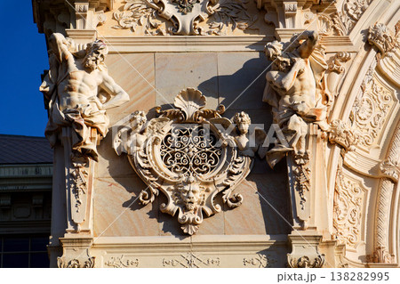 Neo Baroque colonnade in historic spa Marianske Lazne, Czechia, Cheb district, Karlovy Vary region, architectural details, sunny day Neo Baroque colonnade in historic spa Marianske Lazne, Czechia, Cheb district, Karlovy Vary region, architectural details, sunny day 138282995