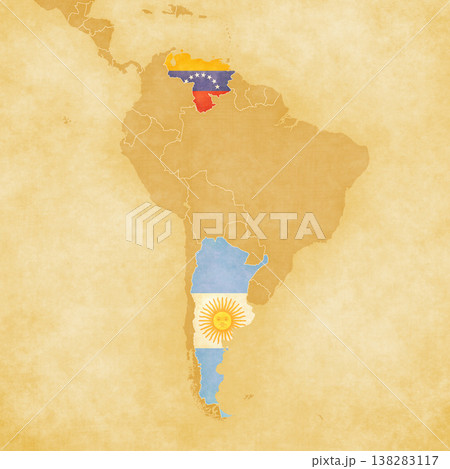Ocher map of South America - Argentina and Venezuela Ocher map of South America - Argentina and Venezuela 138283117