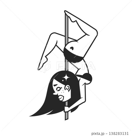 Pole dancer continuous line drawing, tattoo, dancing girl beautiful female abstract silhouette, print for clothes and logo design, silhouette on black background, isolated vector illustration. 138283131