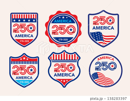 Set of United States of America 250th anniversary celebration badges. Happy 4th of July USA Set of United States of America 250th anniversary celebration badges. Happy 4th of July USA 138283397