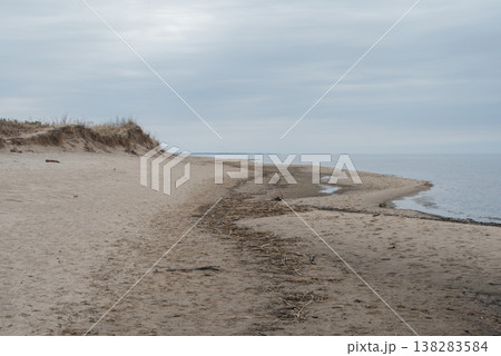 Beach at the Baltic Sea, Carnikava. Coastal scenery with sandy beach, dunes Beach at the Baltic Sea, Carnikava. Coastal scenery with sandy beach, dunes 138283584