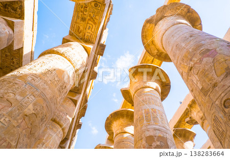 Columns of the Great Hypostyle Hall at the Karnak Temple complex in Luxor 138283664