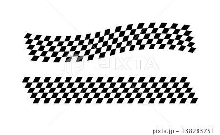 Race flag lines. Black and white checker finish ribbon. Car race grid pattern. Rally border texture. Wavy checker lines. Chess graphic design element. Vector illustration isolated on white background Race flag lines. Black and white checker finish ribbon. Car race grid pattern. Rally border texture. Wavy checker lines. Chess graphic design element. Vector illustration isolated on white background 138283751