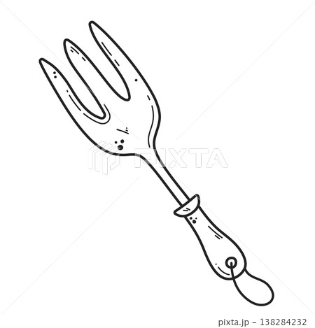 Outline doodle garden rake illustration 138284232