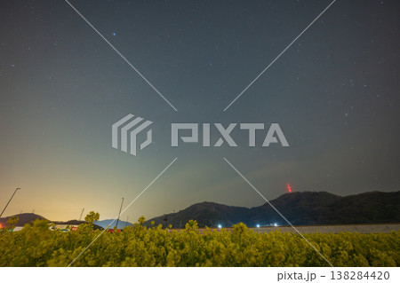 日本の岡山県笠岡市の菜の花畑に浮かぶ星空 日本の岡山県笠岡市の菜の花畑に浮かぶ星空 138284420