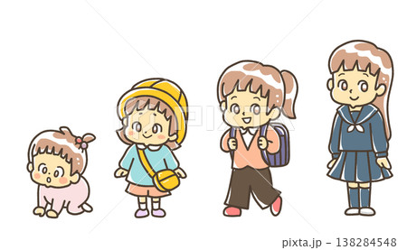 赤ちゃんから学生まで成長過程　女子 138284548