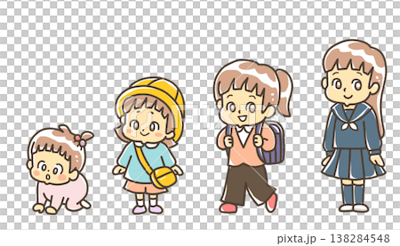 赤ちゃんから学生まで成長過程　女子 138284548