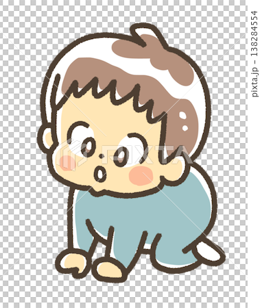 ハイハイをする水色の服を着た赤ちゃん（成長） 138284554