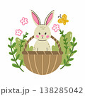Easter bunny is sitting in basket. Vector illustration on white background. 138285042
