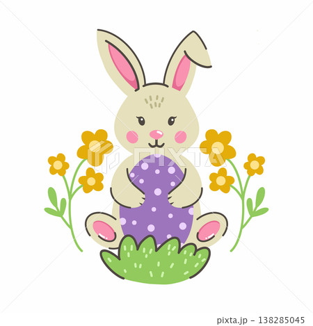 cute rabbit is holding an Easter egg. Illustration on white background. 138285045
