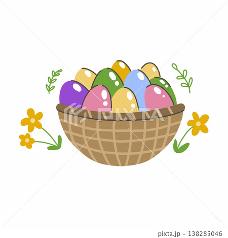 basket of Easter eggs. Vector illustration on white background. 138285046