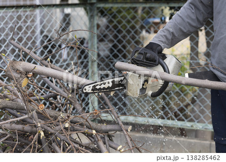 庭木の剪定をする植木屋さん 138285462