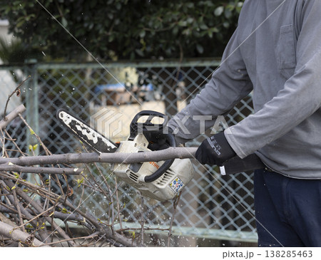 庭木の剪定をする植木屋さん 138285463