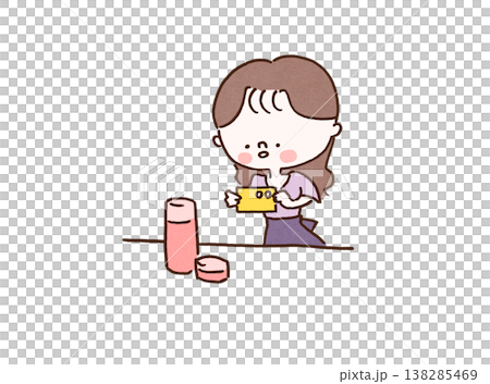 An illustration of a woman taking cute product photos of lotions and cosmetics with her smartphone. An illustration of a woman taking cute product photos of lotions and cosmetics with her smartphone. 138285469
