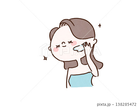 みずみずしくて軽い透明の保湿ジェルを肌に塗って喜ぶ女性のイラスト(夏のスキンケア・美容) みずみずしくて軽い透明の保湿ジェルを肌に塗って喜ぶ女性のイラスト(夏のスキンケア・美容) 138285472