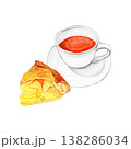 手描き水彩の紅茶カップとアップルパイのイラスト ティータイム おしゃれスイーツ 138286034