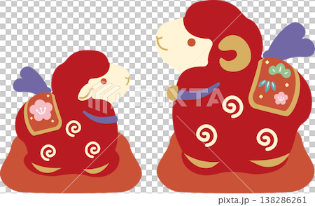 New Year's Card 2027 - Year of the Sheep - New Year's card material: Clay bell illustration of a mother and baby sheep - Cute, icon, decoration, simple, lucky charm New Year's Card 2027 - Year of the Sheep - New Year's card material: Clay bell illustration of a mother and baby sheep - Cute, icon, decoration, simple, lucky charm 138286261