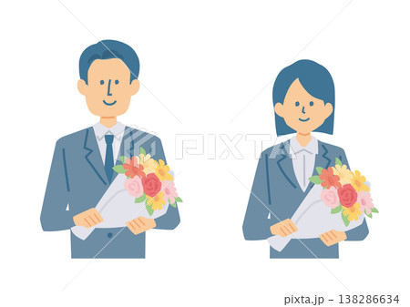 花束を持ったスーツ姿の人物の上半身イラスト 138286634