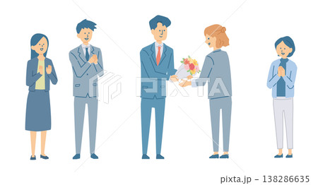 花束を渡して祝う社員たちの全身イラスト 138286635