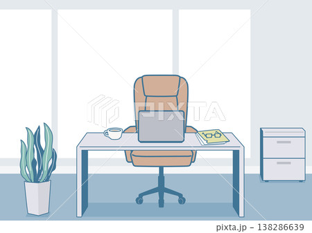 正面から見たオフィスのデスクの背景イラスト 138286639