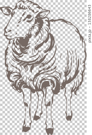 年賀2027　手描きの羊の水墨画、墨絵、水彩、未年の年賀状素材　イラスト　デザイン　アート　 138286643