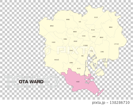 Location map of Ota Ward, Tokyo, including ward names. Location map of Ota Ward, Tokyo, including ward names. 138286710