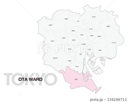東京都大田区の区名入り位置地図 138286711