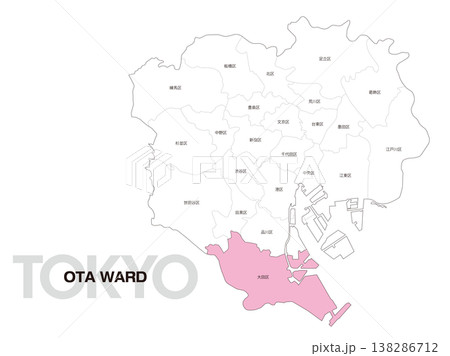 東京都大田区の区名入り位置地図 東京都大田区の区名入り位置地図 138286712