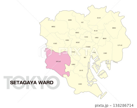 東京都世田谷区の区名入り位置地図 東京都世田谷区の区名入り位置地図 138286714