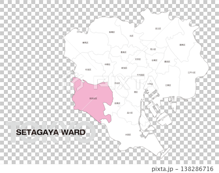東京世田谷區位置圖，包括區名。 138286716