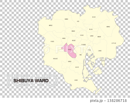 東京澀谷區位置圖,含區名。 東京澀谷區位置圖,含區名。 138286718