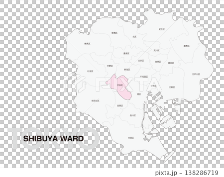 東京都渋谷区の区名入り位置地図 東京都渋谷区の区名入り位置地図 138286719