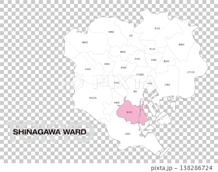 東京都品川区の区名入り位置地図 東京都品川区の区名入り位置地図 138286724