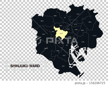 東京都新宿区の区名入り位置地図 東京都新宿区の区名入り位置地図 138286725