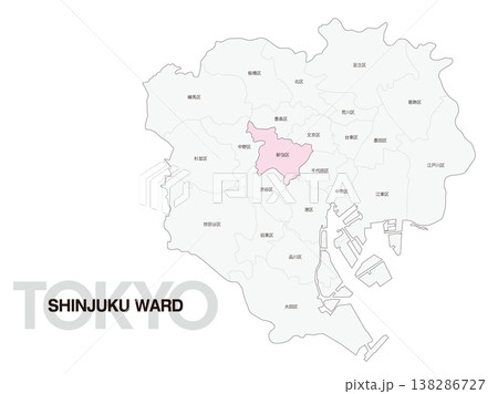 東京都新宿区の区名入り位置地図 東京都新宿区の区名入り位置地図 138286727