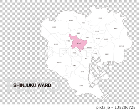 Location map of Shinjuku Ward, Tokyo, including ward names. 138286728