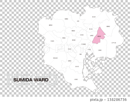 Location map of Sumida Ward, Tokyo, including ward names. 138286736