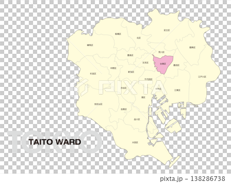 Location map of Taito Ward, Tokyo, including ward names. 138286738