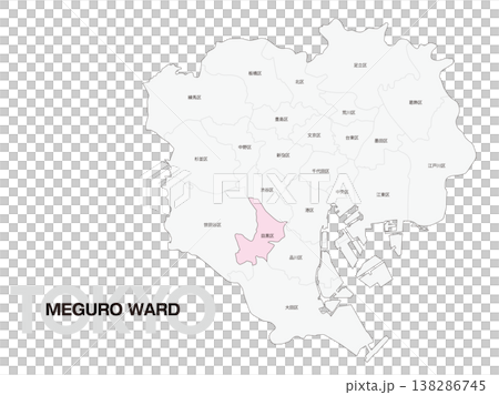 Location map of Meguro Ward, Tokyo, including ward names. Location map of Meguro Ward, Tokyo, including ward names. 138286745