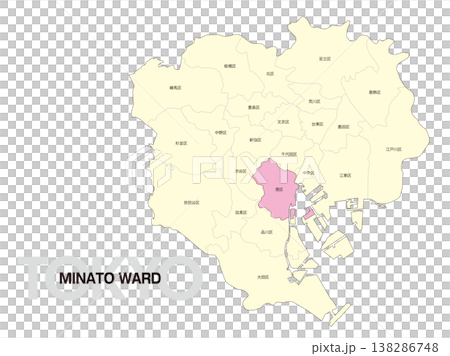 Location map of Minato Ward, Tokyo, including ward names. 138286748