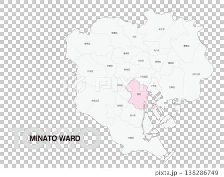Location map of Minato Ward, Tokyo, including ward names. 138286749