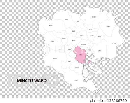 東京都港区の区名入り位置地図 東京都港区の区名入り位置地図 138286750