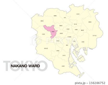 東京都中野区の区名入り位置地図 東京都中野区の区名入り位置地図 138286752