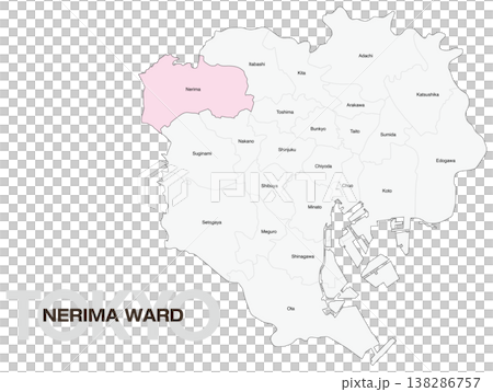 東京都練馬区の区名入り位置地図 (英語) 138286757