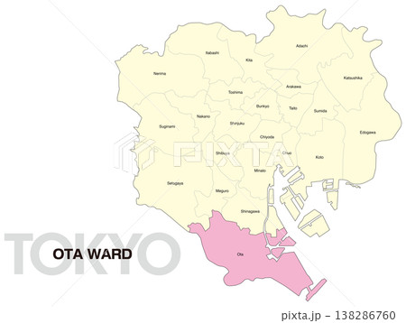 東京都大田区の区名入り位置地図 (英語) 138286760