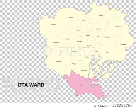 東京都大田区の区名入り位置地図 (英語) 138286760