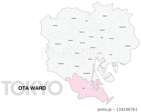 東京都大田区の区名入り位置地図 (英語) 東京都大田区の区名入り位置地図 (英語) 138286761