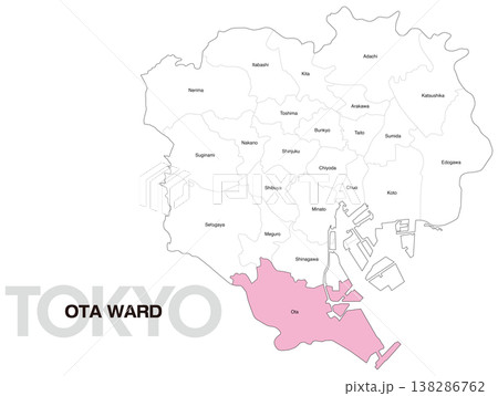 東京都大田区の区名入り位置地図 (英語) 東京都大田区の区名入り位置地図 (英語) 138286762