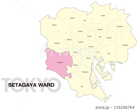 東京都世田谷区の区名入り位置地図 (英語) 東京都世田谷区の区名入り位置地図 (英語) 138286764
